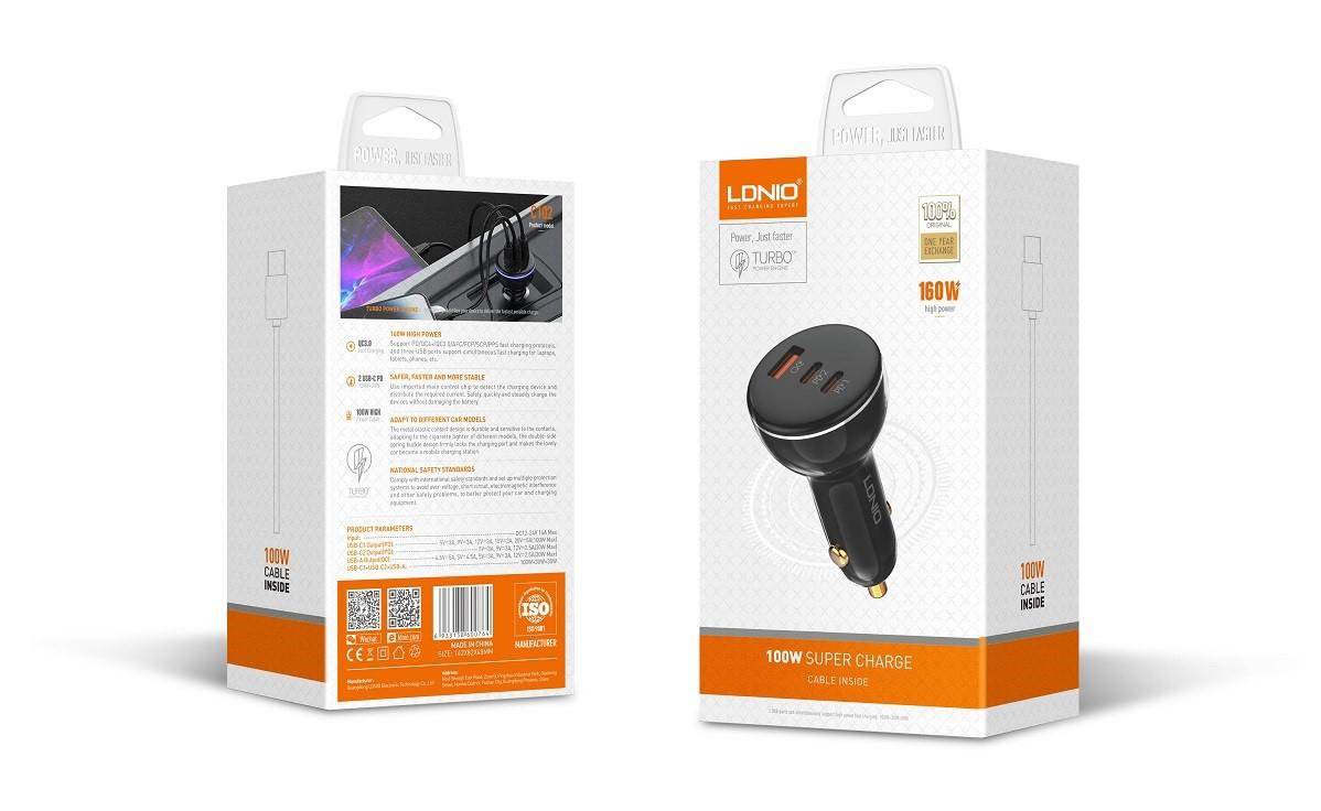 160W 3 USB Super Fast Car charger view 2