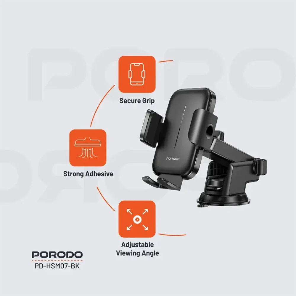 Porodo Adjustable Clamps Dash & Windshield Mount - Image 3